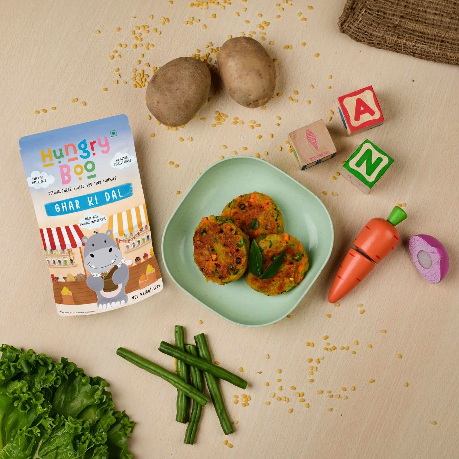 Moong Daal Vegetable Tikki with Hungry Boo Ghar Ki Daal