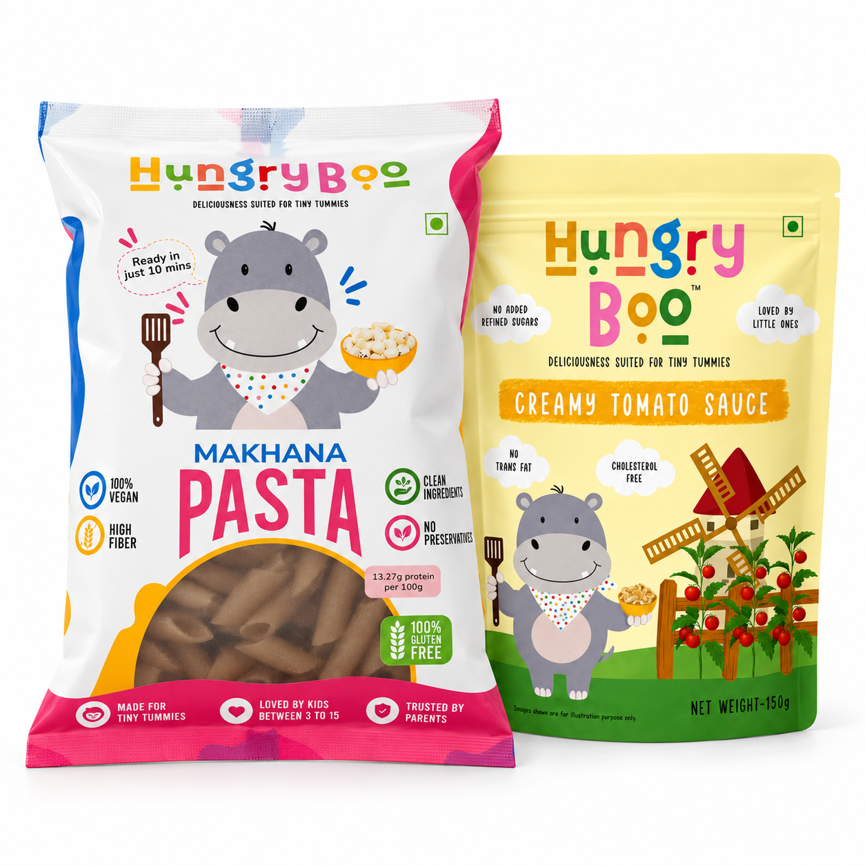Hungryboo Makhana Pasta & Creamy Tomato Sauce | Healthy Kids Meal Combo, Pack of 2